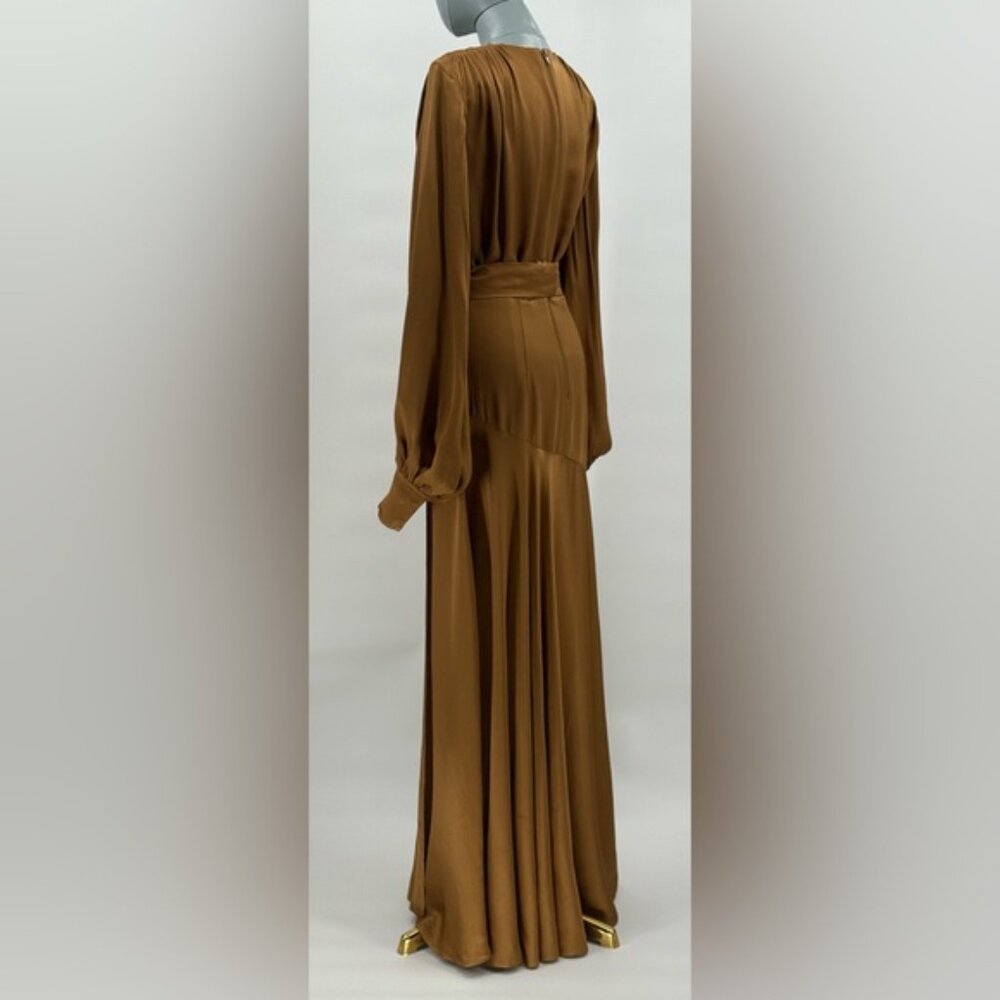 🆕 BRONX & BANCO 🧿 NWOT Carmen Long Sleeve Belted Maxi Gown, Copper, Sz XS US 2 - Picture 8 of 17